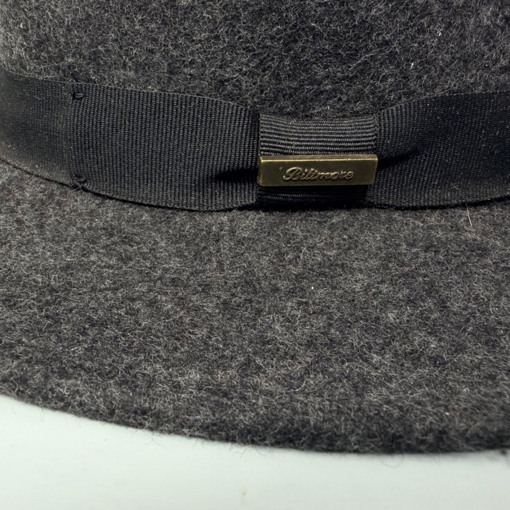 Biltmore 1917 Mens Wool Fedora Hat Charcoal Grey Medium Grosgrain Ribbon Band - Picture 2 of 16